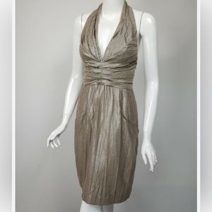 Black Halo Gold Halter Dress with pockets size 8